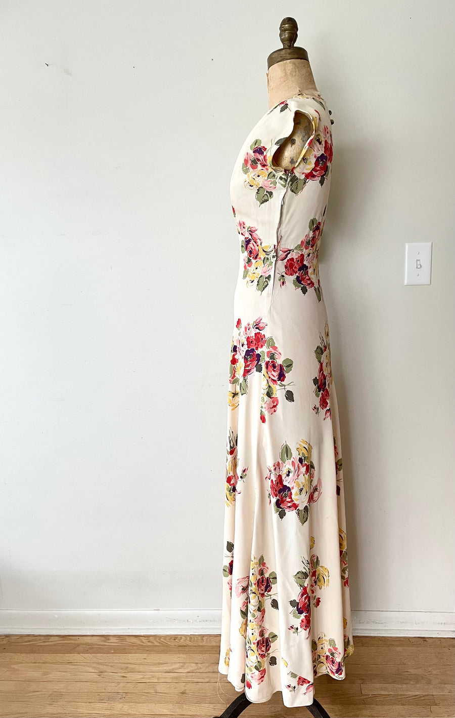 1940’s Rayon Floral Maxi Dress - Size Small - As-Is