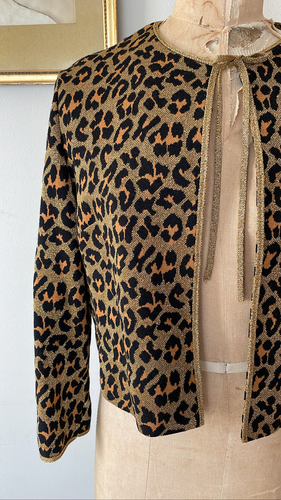 1960's Metallic Leopard Print Cardigan - Size M