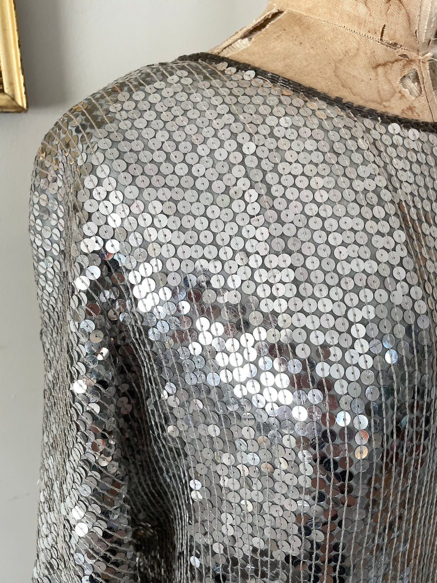 80's Silver Sequin Dress - Size S/M/L