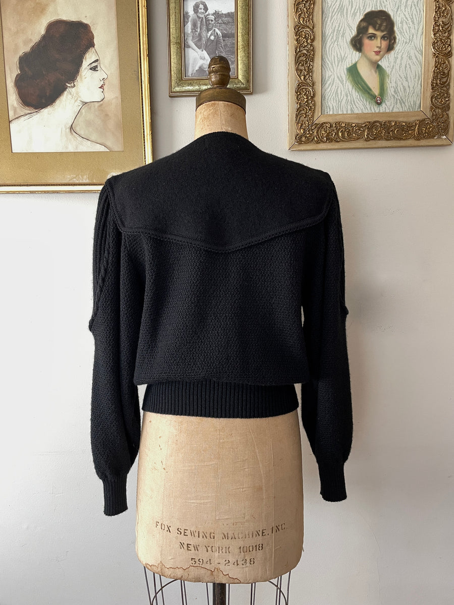 80's Black Austrian style Folk Sweater - Size L