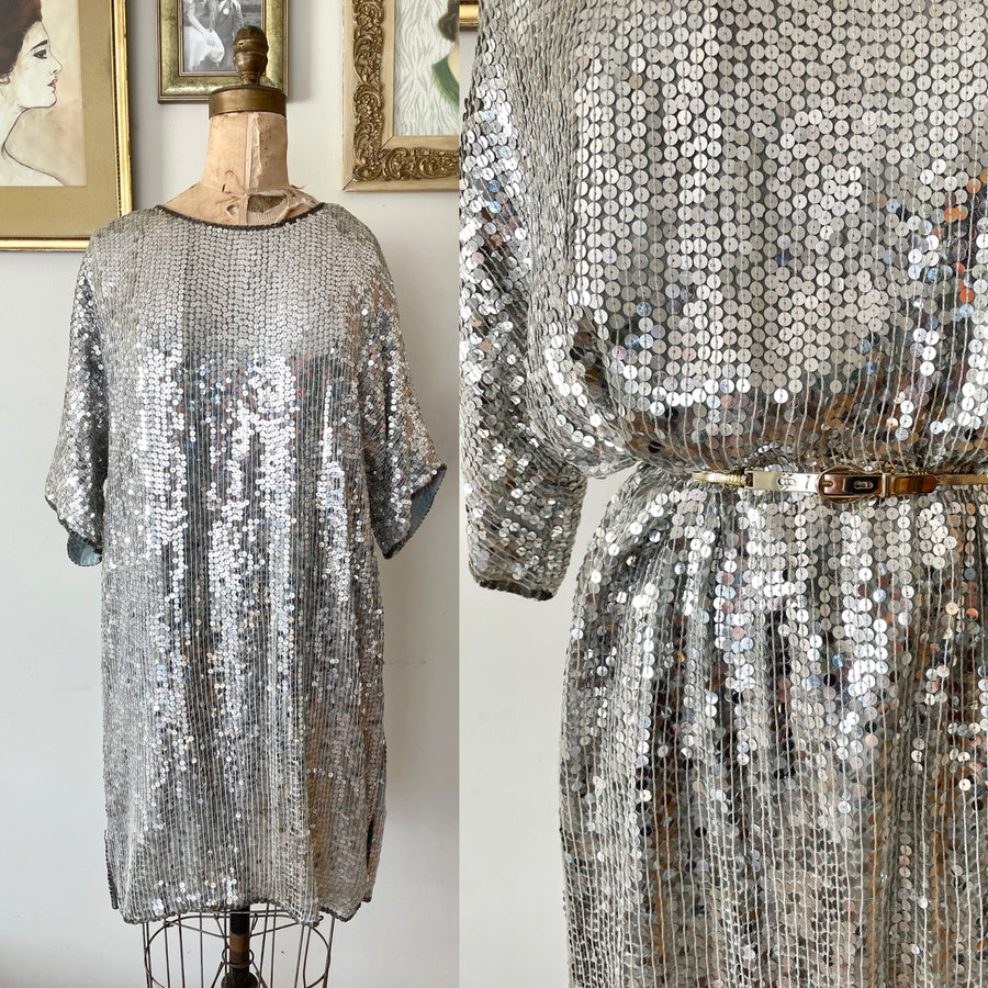 80's Silver Sequin Dress - Size S/M/L
