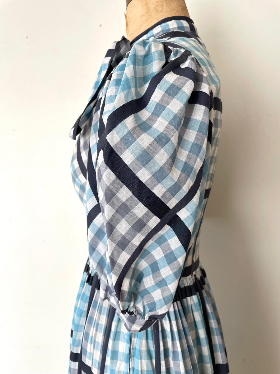 1930’s/40’s Checked Dress with Balloon Sleeves - Size Small