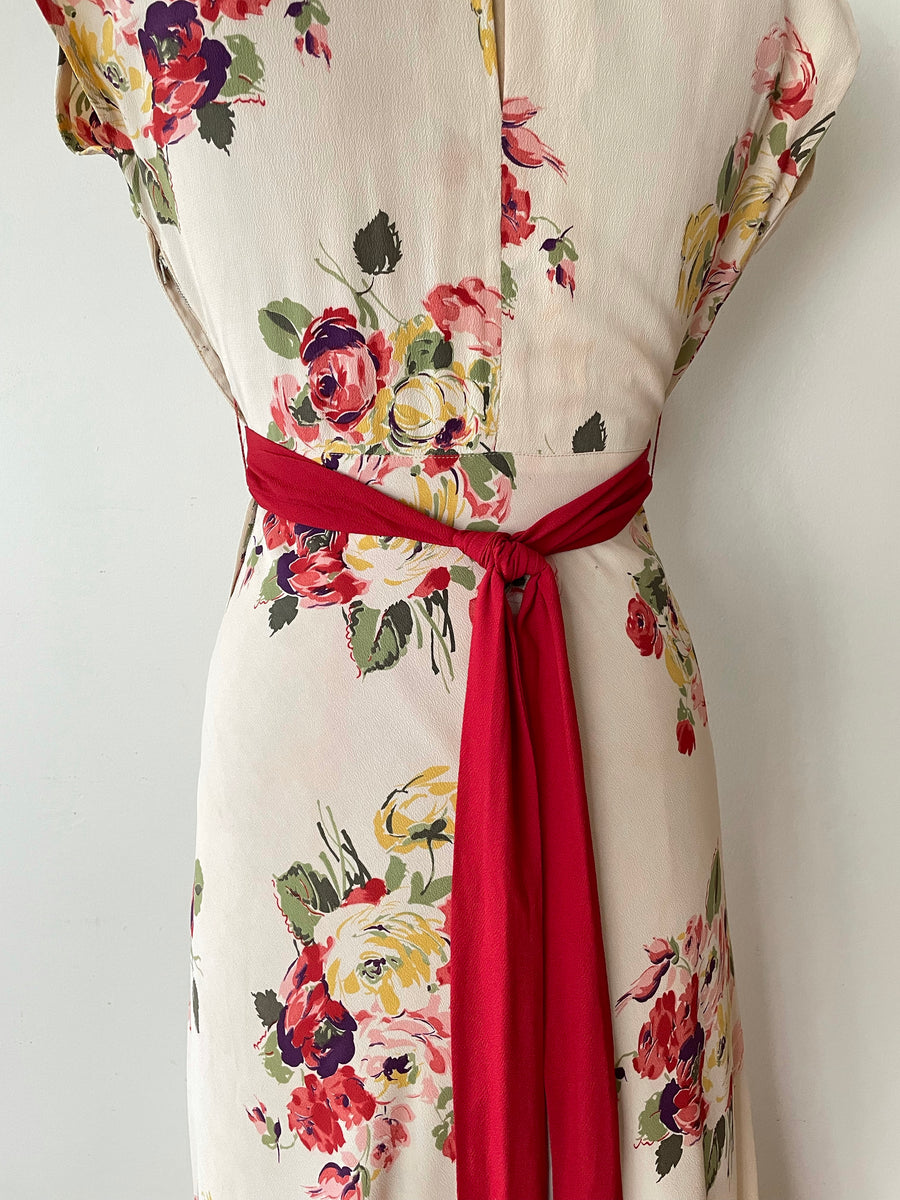 1940’s Rayon Floral Maxi Dress - Size Small - As-Is