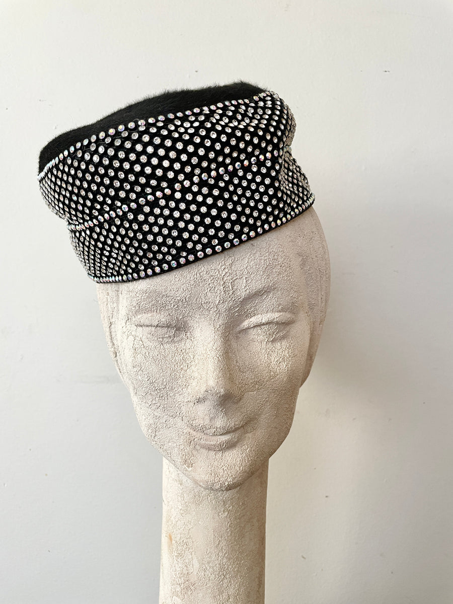 1960's Black Rhinestone Hat