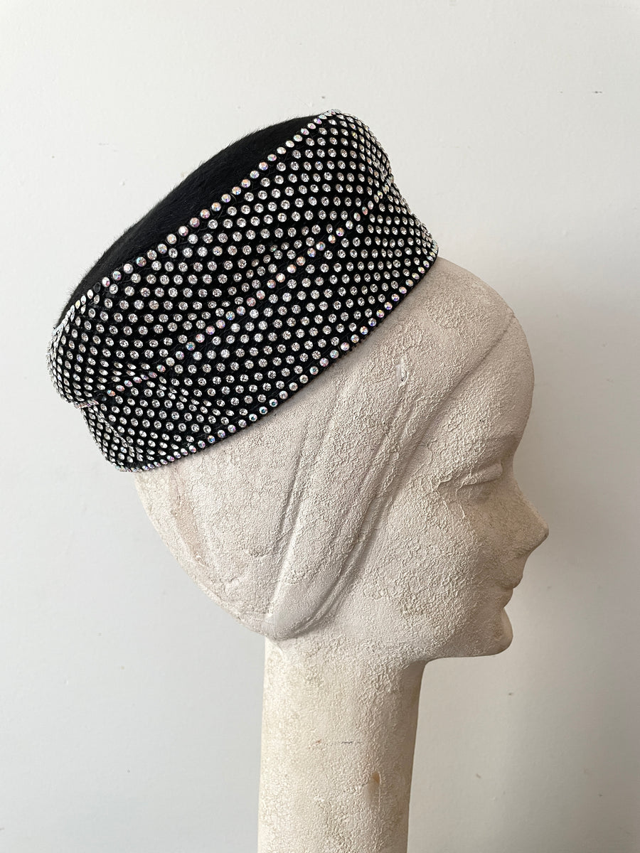 1960's Black Rhinestone Hat