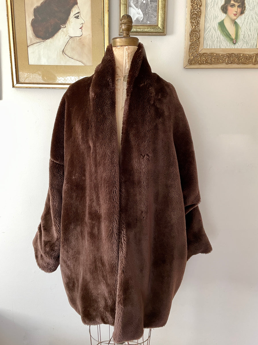 80's Reversible Deco Faux Fur Coat - Oversized/ XL-XXL