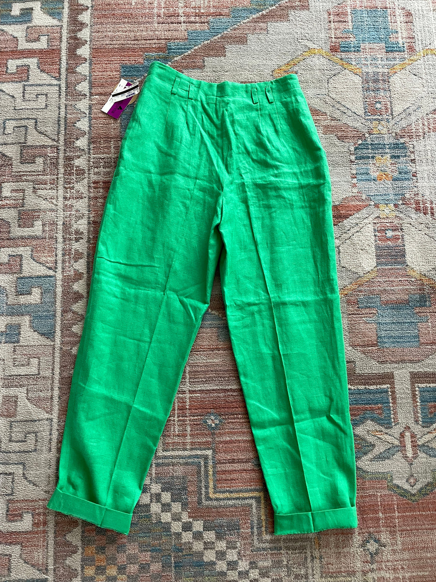 80's Green Linen Trousers - 31