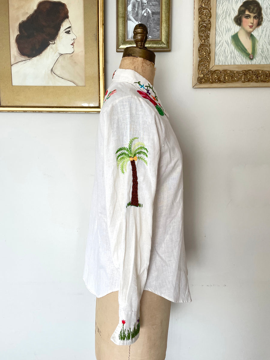 1970's Embroidered Button Down Shirt - Size M