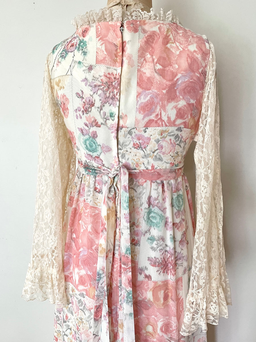 1970’s Gunne Style Floral Maxi Dress - Size Small