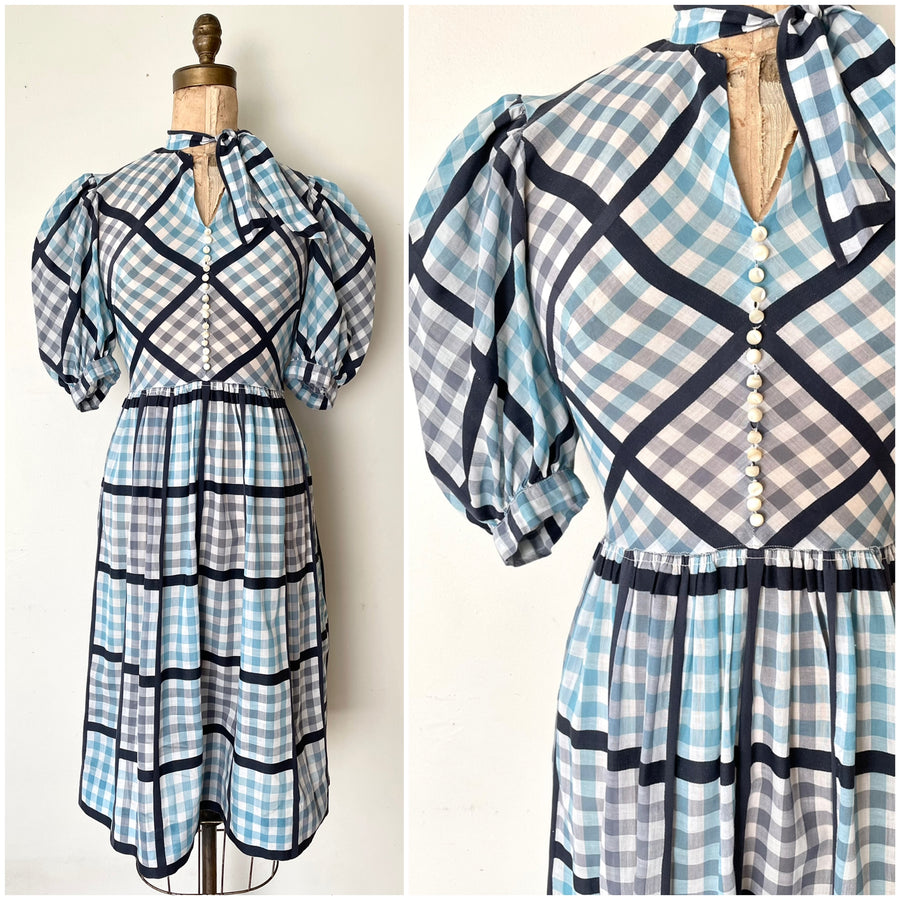 1930’s/40’s Checked Dress with Balloon Sleeves - Size Small