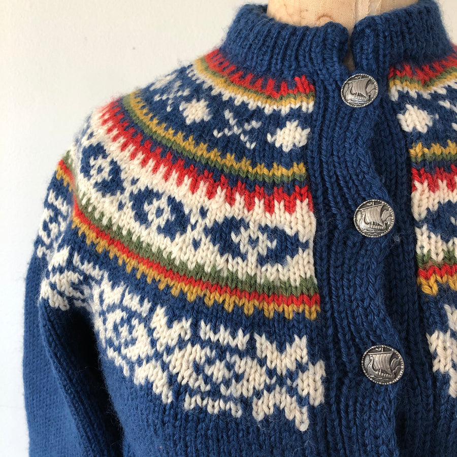 Vintage Norwegian Fair Isle Cardigan Sweater - Size Small