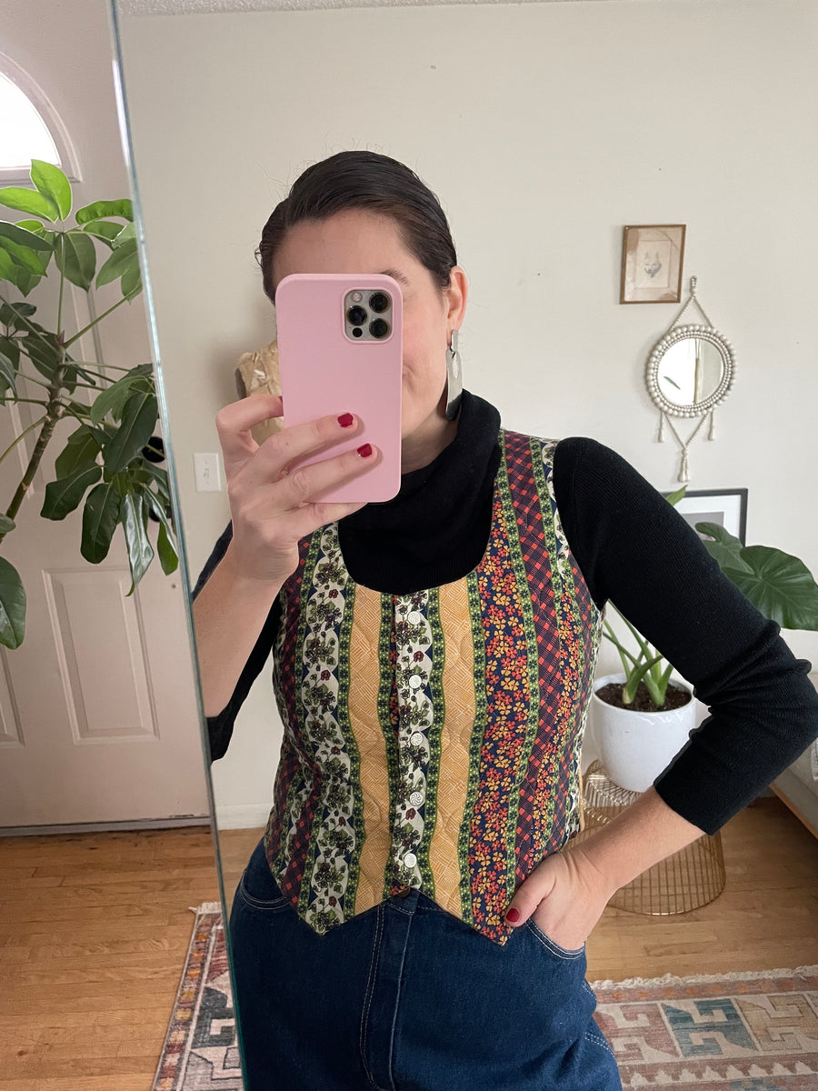 1970's Quilted Patchwork Reversible Vest - Size Small