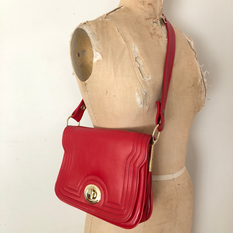 1960's Red Leather Shoulder Purse