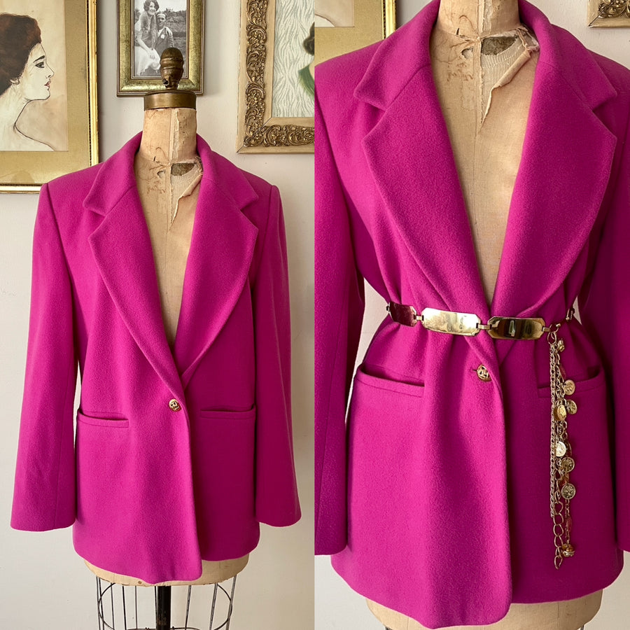 Vibrant Pink Wool Cashmere Blazer - M/L/XL