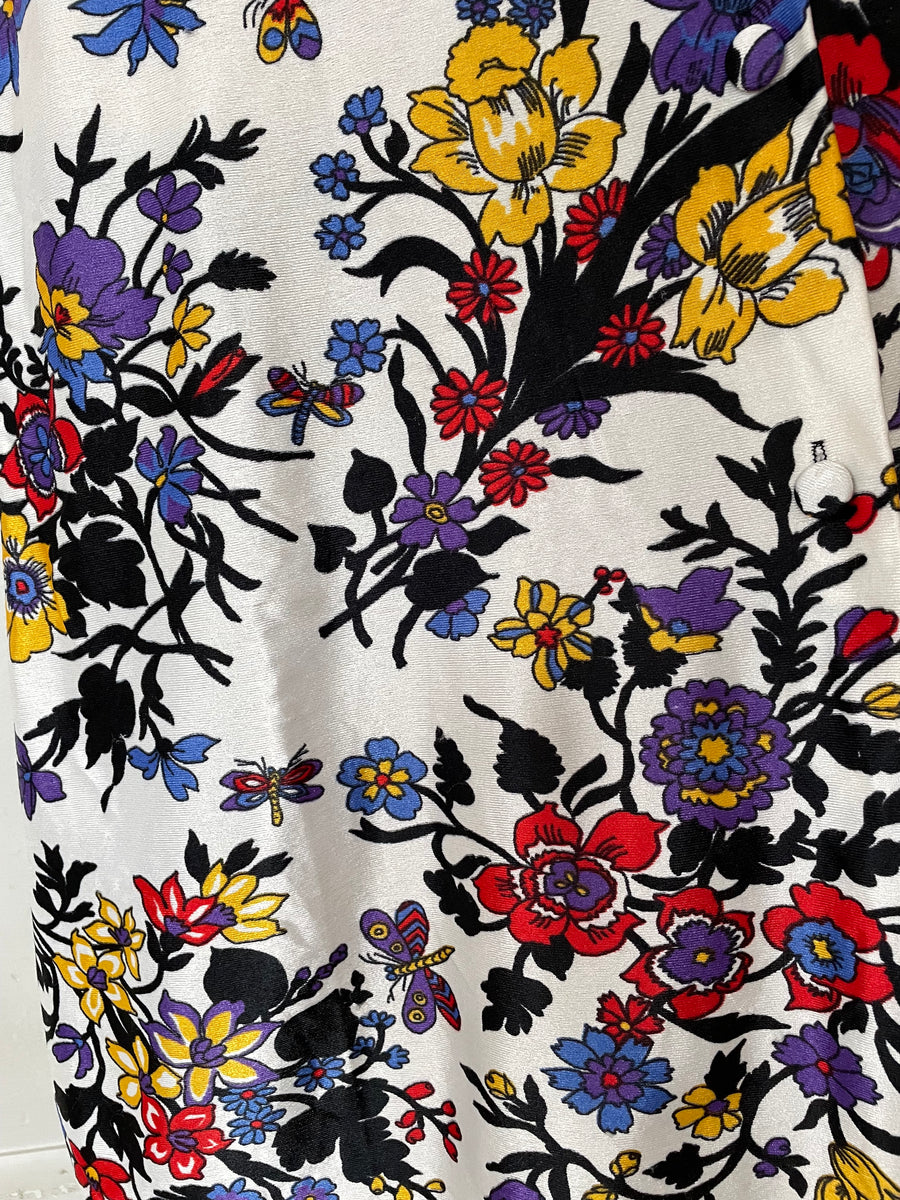 1970's Floral & Dragonfly Print Maxi Dress - Size M/L
