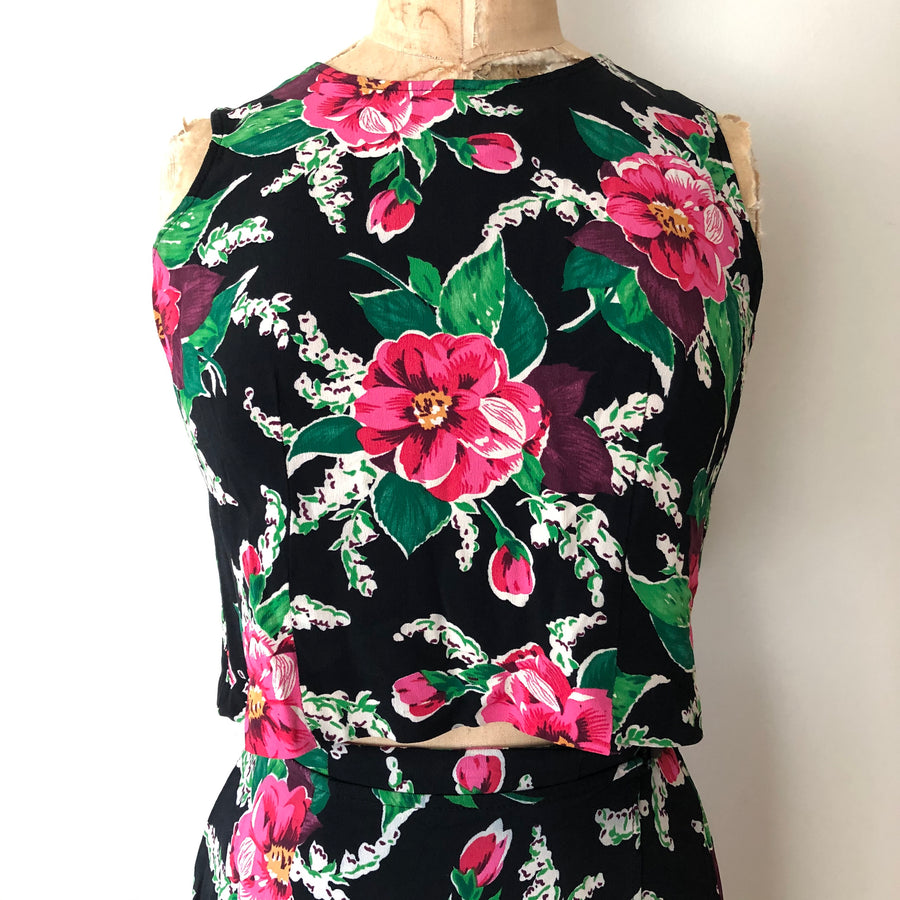 1990's Black Floral Set - Size Small