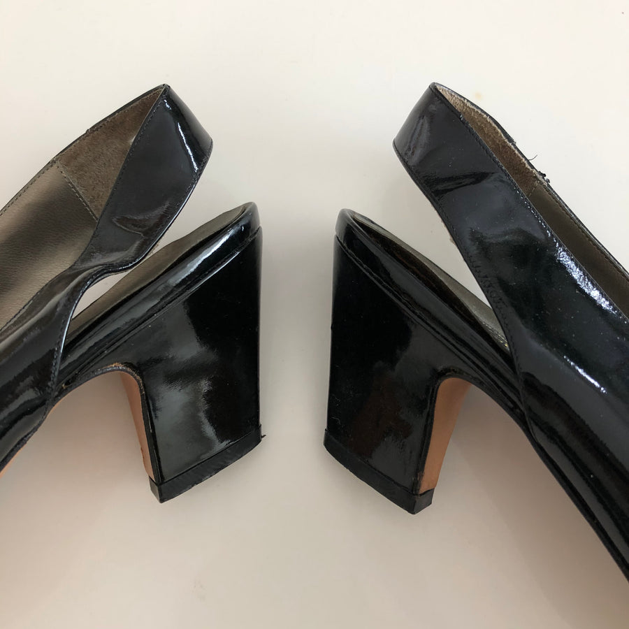 80's Studded Patent Leather Sling Back Heels - Size 8