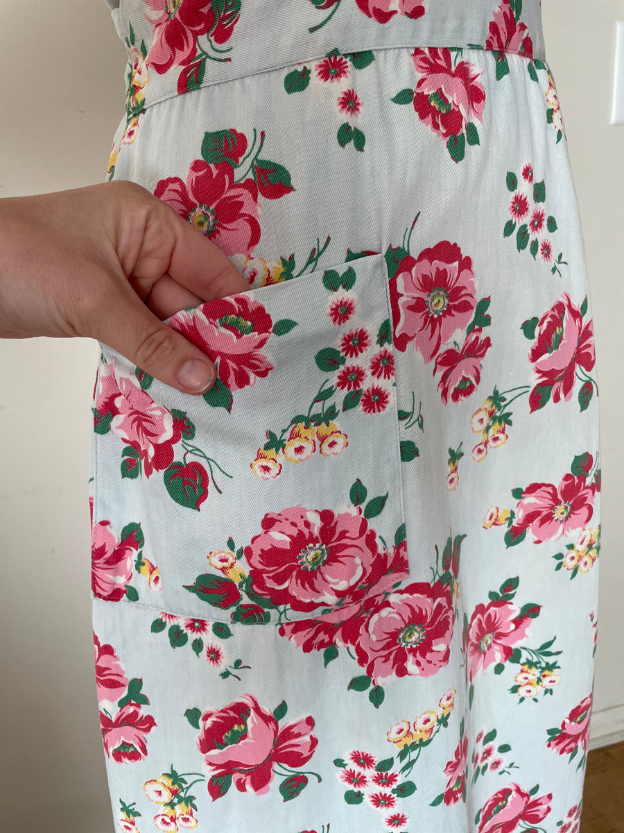 1940's Rose Print Wrap Style Dressing Gown - Size M